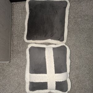 Gray and White Plush Throw Pillows